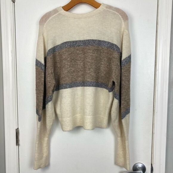 Veronica Beard Miley Colorblock V-neck Sweater Ivory Multi Metallic Relaxed sz S - Picture 4 of 9